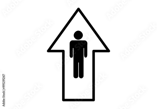 Icono negro de flecha con persona de crecimiento personal