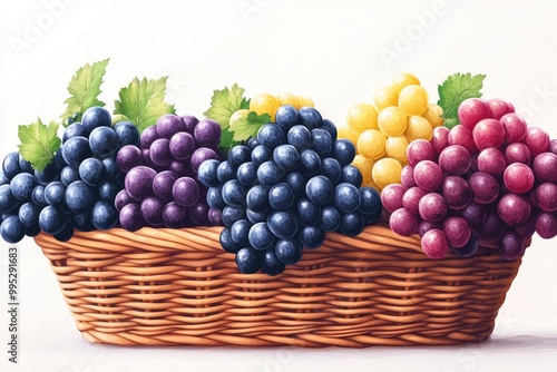 Wallpaper Mural Wicker basket overflowing with freshly picked red green and blue grapes Torontodigital.ca