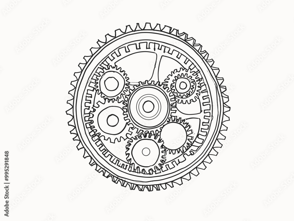 Precise Motion: The Intricate Elegance of a Single-Line Gear Depicting the Driving Force Precise Motion: The Intricate Elegance of a Single-Line Gear Depicting the Driving Force