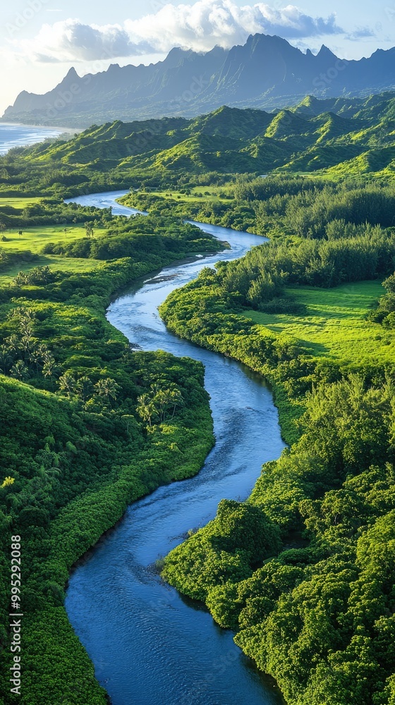 Fototapeta premium Stunning river flowing through verdant green landscape