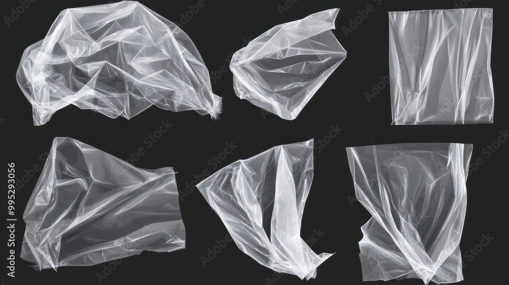 set / collection of transparent plastic wrap texture overlay effect. polyethylene wrapping stretch film background. Shrink crumpled plastic sleeve surface. Vector illustration set / collection of transparent plastic wrap texture overlay effect. polyethylene wrapping stretch film background. Shrink crumpled plastic sleeve surface. Vector illustration