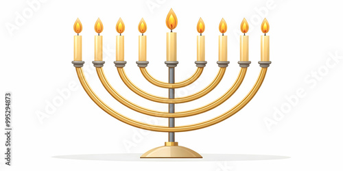 Flat Floating Hanukkah Menorah with Flickering Candles in Mid-Air - Modern Vector Illustration for Contemporary Holiday Visuals on White Background