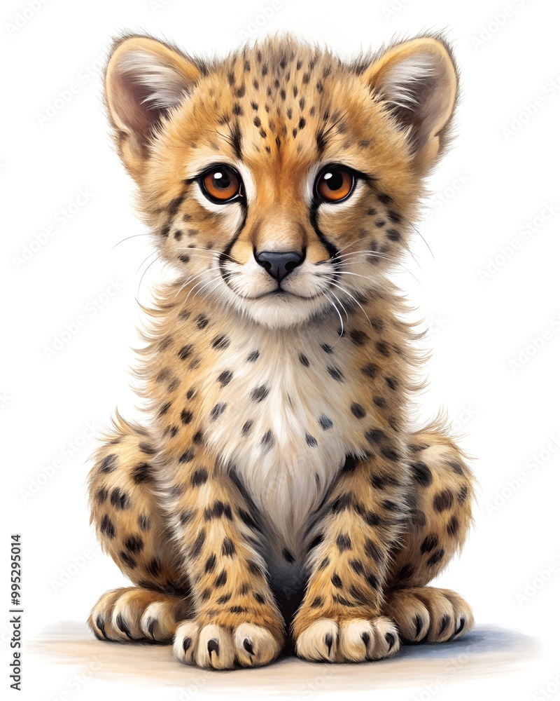Baby cheetah realistic illustration isolated on white background Baby cheetah realistic illustration isolated on white background