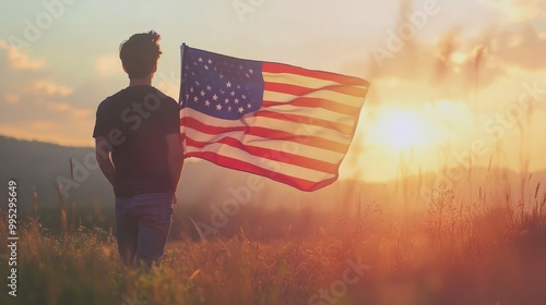 United States flag, person with the United States flag, 4th of July celebration. photo