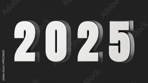 New Year 2025 3d Sign on a black background. 3d Rendering