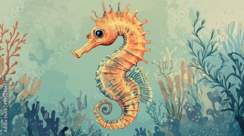 Vector illustration featuring a seahorse
