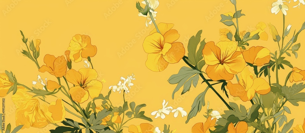 Yellow painting of a vibrant flower from the jungle geranium family Yellow painting of a vibrant flower from the jungle geranium family
