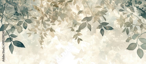 Nature artwork featuring a textured watercolor background showcasing artistic depictions of leaves and trees Suitable for interior photo wallpapers