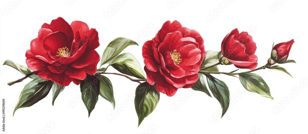 Red camellia painting on a white backdrop Red camellia painting on a white backdrop