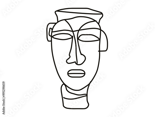 AncientArtifact_PotteryToolMask_OneLineDrawing_CulturalHeritage