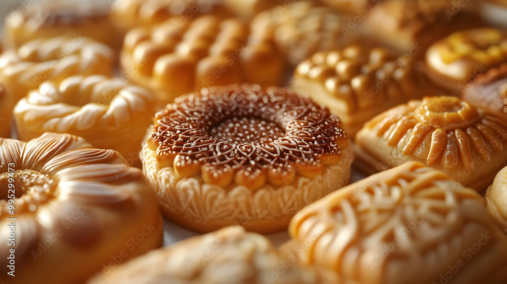 3D Close-Up of Traditional Persian Pastries: Macro Shot Showcasing Intricate Designs and Textures on Isolated White Background 3D Close-Up of Traditional Persian Pastries: Macro Shot Showcasing Intricate Designs and Textures on Isolated White Background