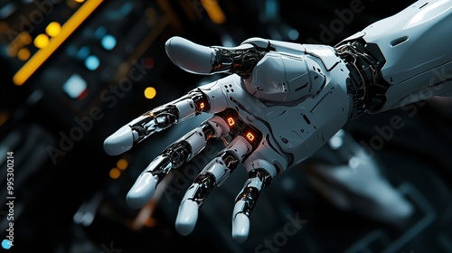 Dominance of AI: Robot Hand Crushing Human Weapon in Close-Up