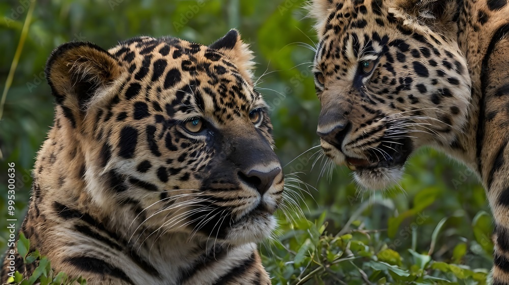 Wildlife Conservation, two jaguar looks each other Wildlife Conservation, two jaguar looks each other