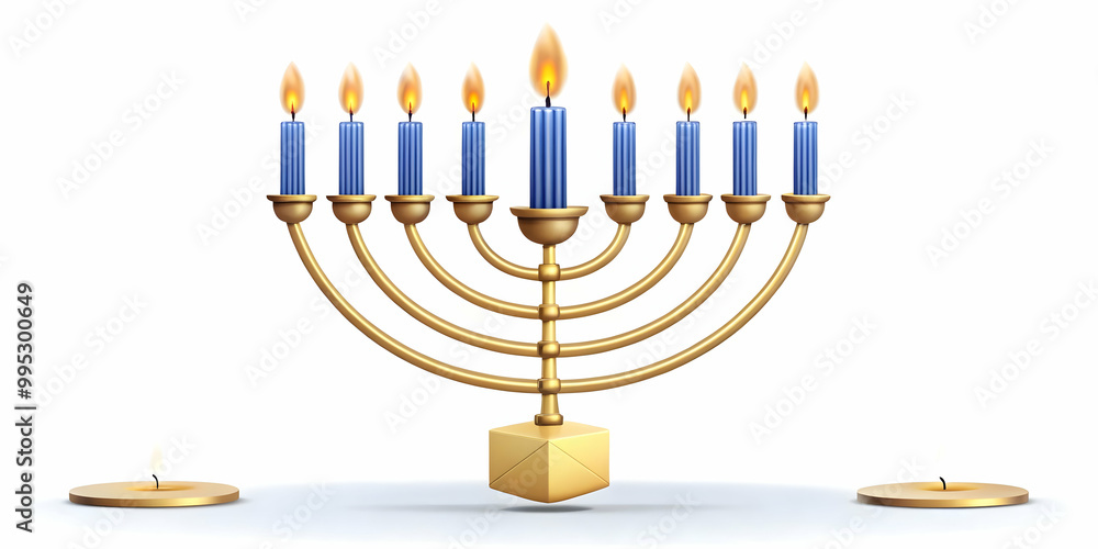 Modern Flat Vector Illustration of Floating Menorah Candles and Spinning Dreidel Defying Gravity, Perfect for Contemporary Hanukkah Visuals on White Background Modern Flat Vector Illustration of Floating Menorah Candles and Spinning Dreidel Defying Gravity, Perfect for Contemporary Hanukkah Visuals on White Background
