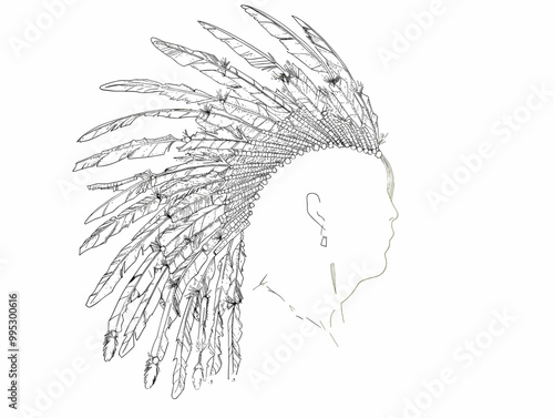 **Cultural Headdress: A Symbol of Ceremony and Prestige in a Minimalist Line Drawing**