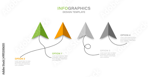 Vector infographic design with arrows or paper airplanes. 4 options or steps. Infographics for business concept.