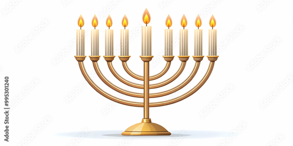 Flat Floating Hanukkah Menorah with Flickering Candles in Mid-Air - Modern White Background Illustration for Contemporary Holiday Visuals Flat Floating Hanukkah Menorah with Flickering Candles in Mid-Air - Modern White Background Illustration for Contemporary Holiday Visuals