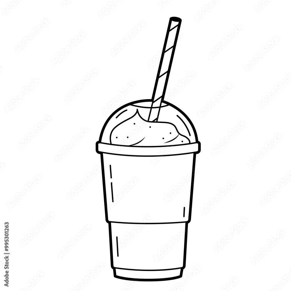Coffee smoothie with cream. Plastic disposable coffee cup. Simple outline illustration, isolated on white background, design elements Coffee smoothie with cream. Plastic disposable coffee cup. Simple outline illustration, isolated on white background, design elements