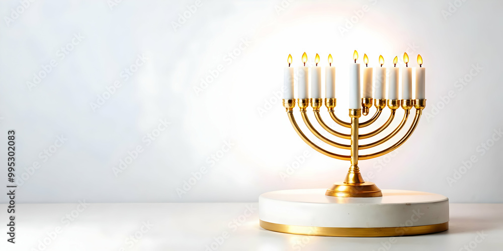 Flat Podium with Floating Hanukkah Candles: A Dynamic Podium Design with Spiritual Touch and Copy Space for Creative Business Marketing Flat Podium with Floating Hanukkah Candles: A Dynamic Podium Design with Spiritual Touch and Copy Space for Creative Business Marketing