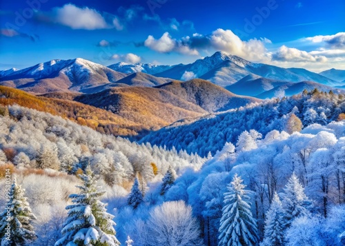 The North Carolina mountains, blanketed in snow, present a breathtaking winter view, basking in the brilliance of a photo