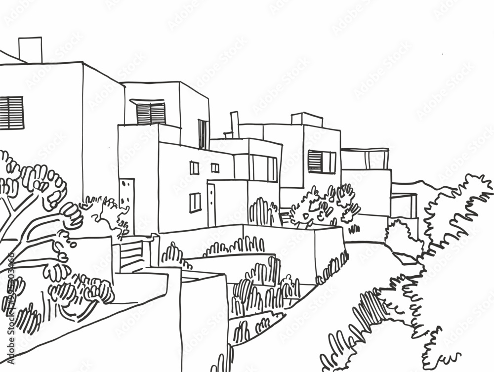 Fototapeta premium Single Line Architecture and Landscape Minimalistic Drawing