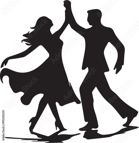 silhouette of couple Shadow Dance - vector image of couple Shadow Dance- black and white silhouette of couple Shadow Dance 