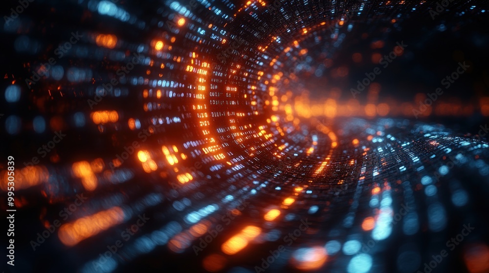 Digital Tunnel with Orange and Blue Lights Digital Tunnel with Orange and Blue Lights