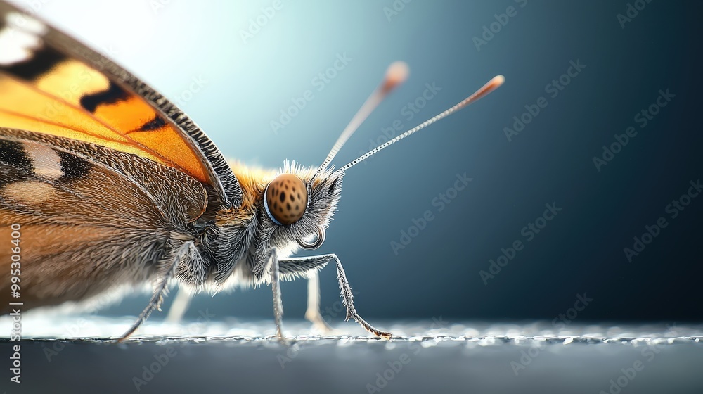 Obraz premium A stunning close-up of a butterfly showcasing intricate wing patterns and vibrant colors. This macro photograph highlights the delicate beauty of nature.