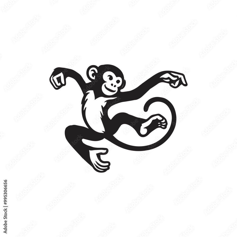 Fototapeta premium Monkey Clipart Design, Monkey Vector illustration in black and white 
