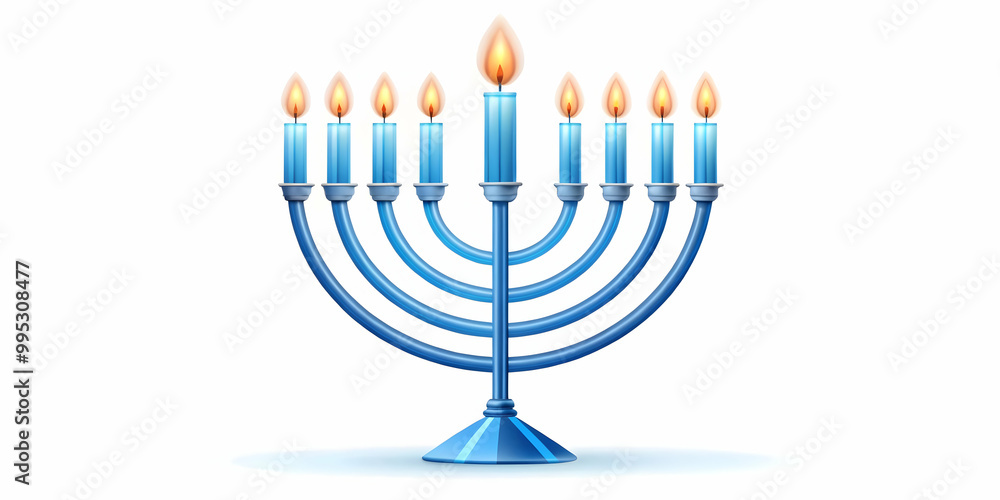 Modern Flat Floating Hanukkah Menorah with Glowing Blue Flames Isolated on White Background - Contemporary Design for Festive Celebrations Modern Flat Floating Hanukkah Menorah with Glowing Blue Flames Isolated on White Background - Contemporary Design for Festive Celebrations