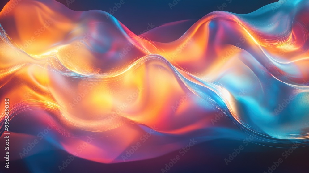 Abstract light painting featuring a glass emitter with iridescent holographic effects and vibrant gradient waves Abstract light painting featuring a glass emitter with iridescent holographic effects and vibrant gradient waves