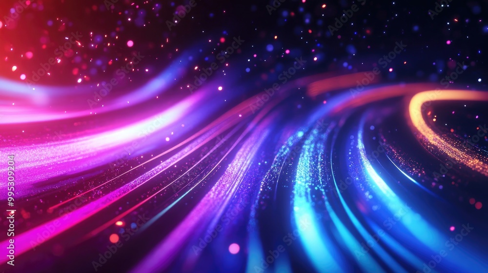 Obraz premium Glowing neon lines against a sparkling abstract backdrop