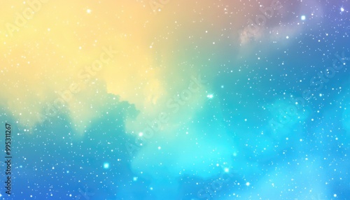 Light blue and yellow 2D cartoon background featuring galaxy stars Blurred abstract backdrop with gradient ideal for advertisements posters and banners