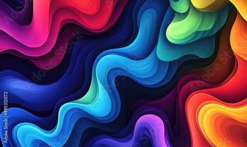 Vibrant rainbow hues on a dark backdrop featuring 2D cartoon waves and swirls ideal for use in presentations app wallpapers banners or posters