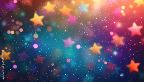 Vibrant multicolor 2D cartoon backdrop featuring galaxy stars with a blurred decorative style Ideal for creative business advertisements