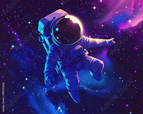 Wallpaper Mural Fantasy cartoon spaceman in a helmet and spacesuit drifts through stars and constellations exploring a surreal galaxy nebula as a lost cosmonaut 2D cartoon astronaut in space Torontodigital.ca
