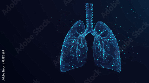 Low Poly Blue Lungs Vector Illustration in Starry Sky Style for Medical and Health Concepts
