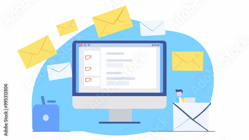 Email Scheduler Interface with Queue Concept in Flat Design Vector Illustration - Email Queueing, Task Management, Digital Communication, Workflow Scheduling