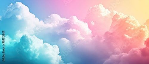 A vibrant pastel rainbow sky backdrop with fluffy white clouds features a captivating mix of gradient lighting effects resulting in a stunning array of colors