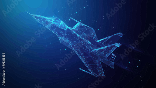 Abstract Low Poly Fighter Jet in Flight Vector Art - Futuristic Polygonal Airplane Illustration in Minimalist Blue