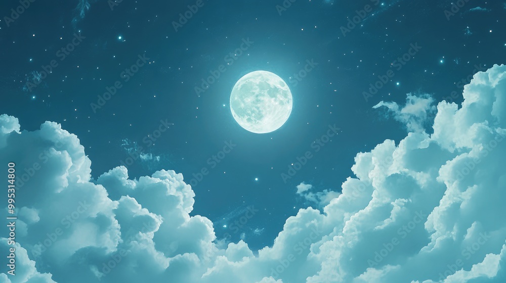 Fluffy clouds accompanied by the moon Fluffy clouds accompanied by the moon