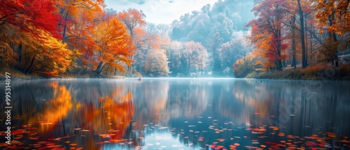 Serene Autumn Reflections Over a Tranquil Lake