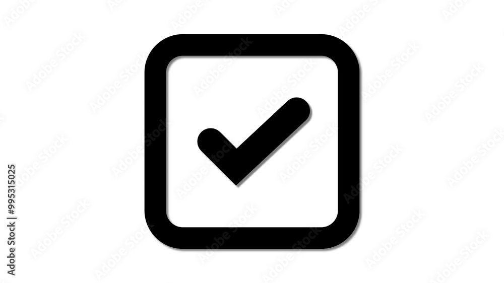 Bold right mark and check mark enclosed in a striking black square against a clean white background for clear visibility. Bold right mark and check mark enclosed in a striking black square against a clean white background for clear visibility.