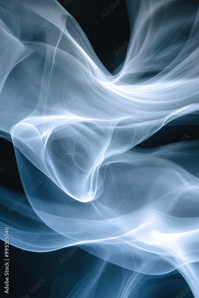 Fototapeta premium Abstract soft waves in shades of white and blue against a dark background