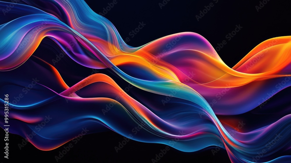 Silk like smooth flowing wave design Features colorful liquid lines and shapes against a black background Ideal for wallpaper banners backgrounds cards and illustrations Silk like smooth flowing wave design Features colorful liquid lines and shapes against a black background Ideal for wallpaper banners backgrounds cards and illustrations