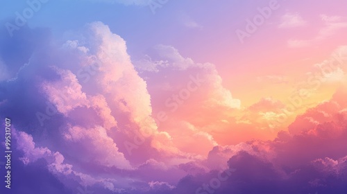 Soft pastel gradients showcasing a harmonious blend of pink purple blue and delicate orange set against twilight hues and gentle white clouds