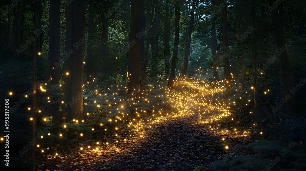 124. A magical forest clearing illuminated by twinkling fairy lights 124. A magical forest clearing illuminated by twinkling fairy lights