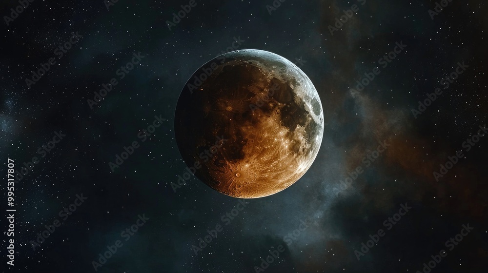 Naklejka premium Total lunar eclipse with a dark backdrop