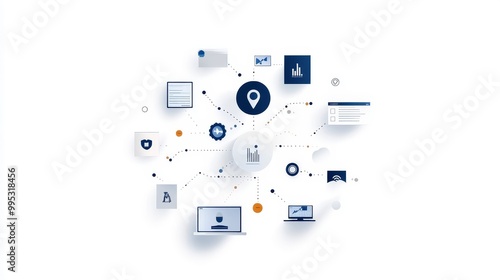 Digital Network Connections and Data Visualization Elements