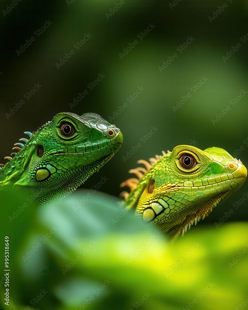 Green Iguana Lizard Close Up Portrait In Tropical Rainforest Green Iguana Lizard Close Up Portrait In Tropical Rainforest